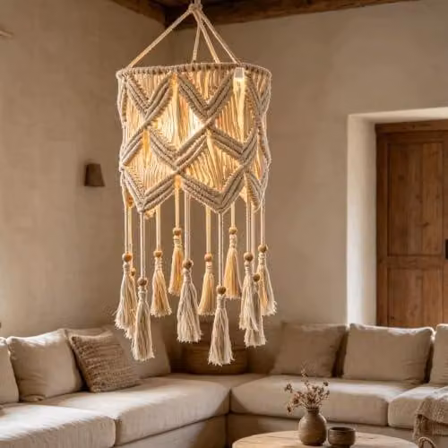 Lampa wisząca makrama boho 30X85 cm ręcznie wykonana bawełna DIY