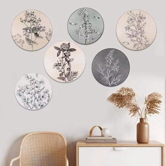 Okrągłe drewniane dekoracje ścienne w stylu skandynawskim do domu i biura – minimalistyczne dekoracje w stylu boho zawieszone na ścianie