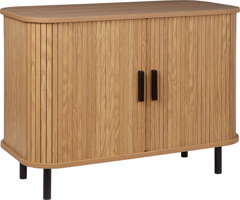 BELIANI Szafka jasnobrązowy z czarnym MDF retro drzwi przesuwne salon