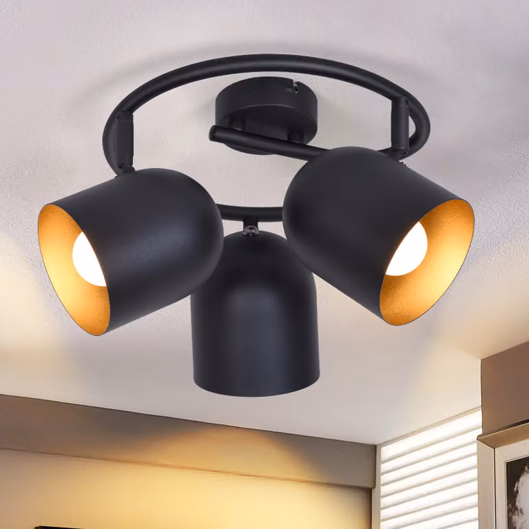 ZMH lampa sufitowa E14 3 płomienie vintage lampa sufitowa kuchnia w kolorze czarnego złota reflektory sufitowe okrągłe reflektory przemysłowe 350° obrotowe bez żarówek