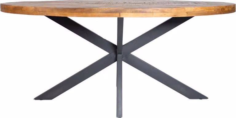 Owalny stół do jadalni Happyment - 4 osoby - lite drewno mango - metalowa rama - 200x90x77cm