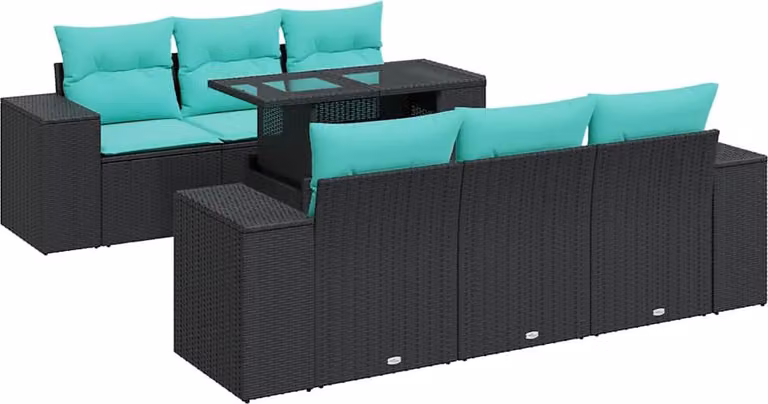 vidaXL 7-częściowa sofa ogrodowa z poduszkami z czarnego polirattanu