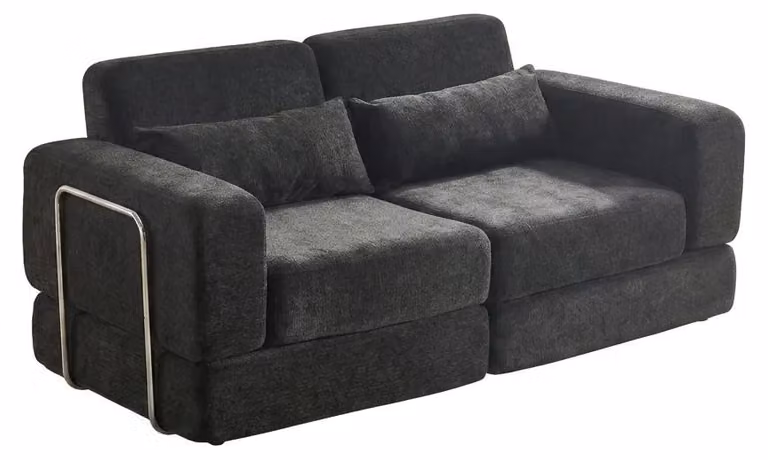 Rozkładana sofa do spania o wymiarach 1,8 m - modułowa - 4 w 1 - w kształcie litery L - z oparciem z poduszek - kolor czarny