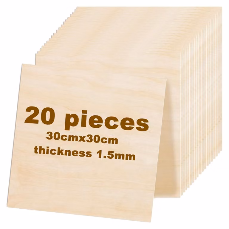 Zestaw 20 cienkich płyt sklejkowych o wymiarach 30x30 cm – grubość 1,5 mm, wykonanych z balsy, idealnych do rękodzieła i modelarstwa