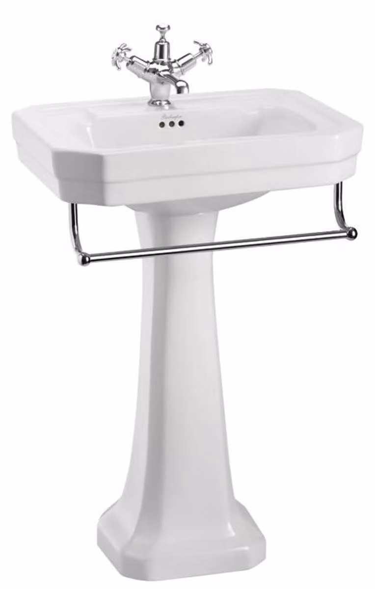 Umywalka porcelanowa Casa Padrino w stylu secesyjnym, z cokolem i uchwytami na ręczniki, biała/chromowana, 56 x 47 x 90 cm