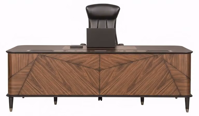Nowoczesne brązowe meble do gabinetu – designerskie biurko i fotel, zestaw 2-częściowy