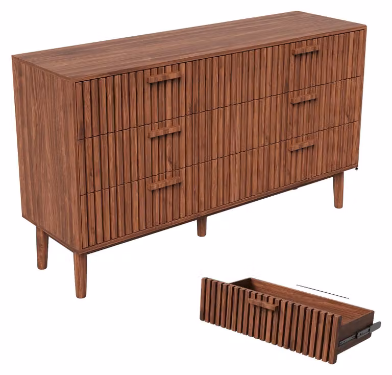 Komoda, elegancki design, pojemna przestrzeń do przechowywania, 100 x 34 x 73 cm, orzech – 6 szuflad