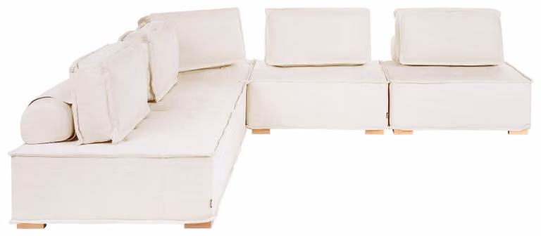 BELIANI Modułowa sofa narożna prawostronna 5-osobowa złamana biel materiałowa drewniane nogi kształt litery L salon nowoczesna