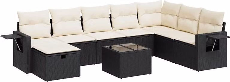 vidaXL 9-częściowa sofa ogrodowa z poduszkami z czarnego polirattanu