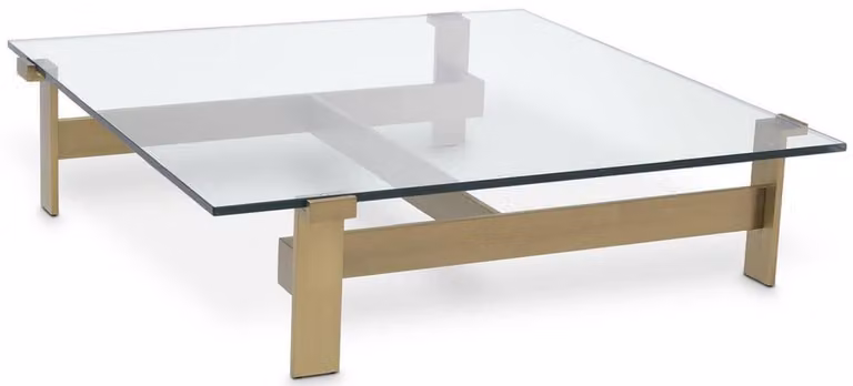 stolik kawowy Casa Padrino w kolorze mosiądzu 120 x 120 x H. 30 cm - Kwadratowy stolik do salonu ze stali nierdzewnej ze szklanym blatem - Meble do salonu - Luksusowa jakość