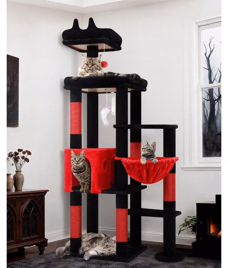 Kocí drapák XL – styl gotycki – czarny i czerwony – 167 cm – dla dużych kotów