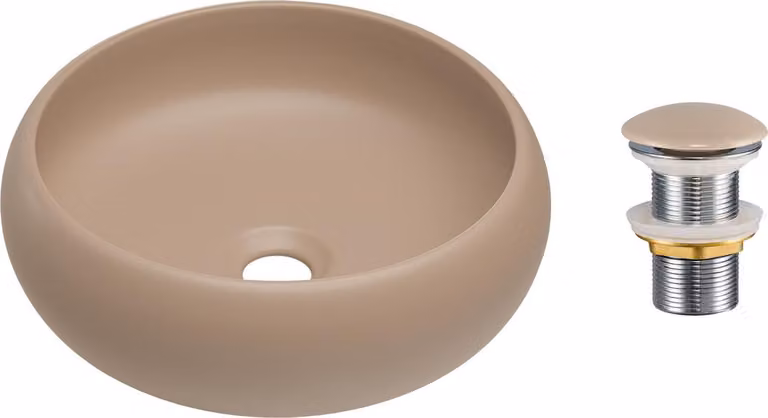 Comad | Umywalka nablatowa - Matt Cappuccino - 36x12 Cm - Z korkiem click-clack - Ceramiczna