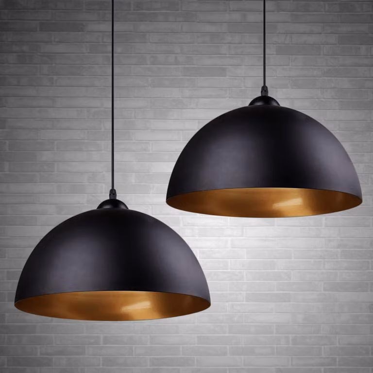 Zestaw dwóch lamp wiszących, styl industrialny, vintage, średnica 30 cm, gwint E27, kolor czarny/złoty