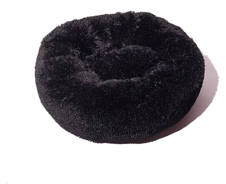 Łóżeczko dla psa, łóżeczko dla kota, kształt donuta, plusz, okrągłe, 40 cm, czarne