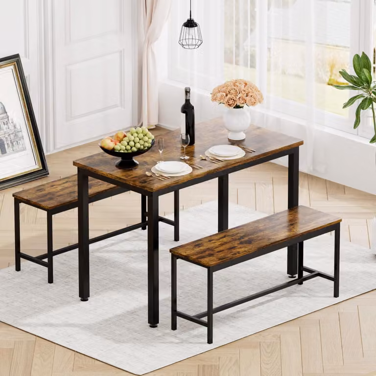Zestaw stołowy Stolik barowy z 2 ławkami 110x60x75 cm Design industrialny Stół kuchenny Zestaw stołowy do kuchni Salon Rustykalny Brązowy Czarny