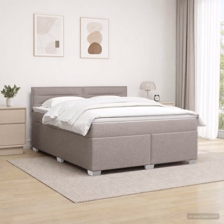 Maison Exclusive – łóżko kontynentalne z materacem Taupe 140 x 200 cm Tkanina