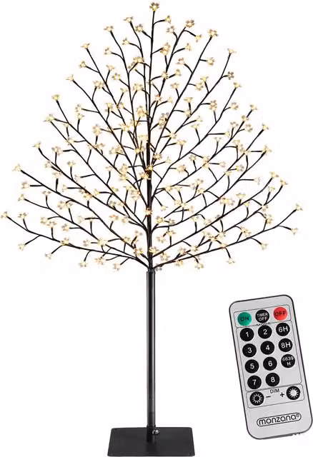Drzewko ozdobne LED monzana® Kwitnąca wiśnia o wysokości 220 cm, 200 diod ciepła białe, z pilotem i timerem, do ogrodu i domu