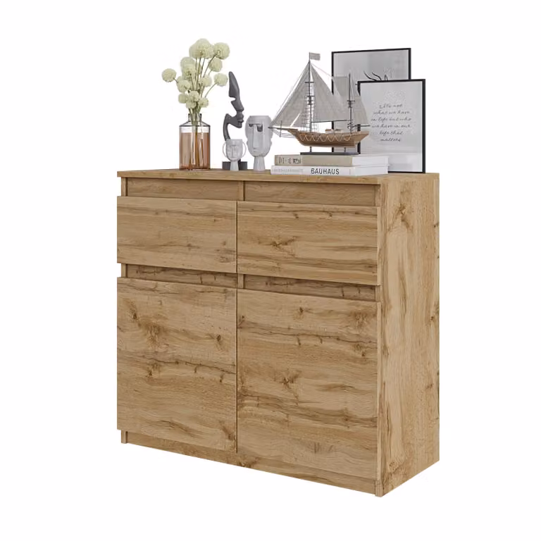 Komoda 80 Cm Dąb Wotan 2 Szuflady, 2 Drzwi, 2 Półki,Salon, Sypialnia