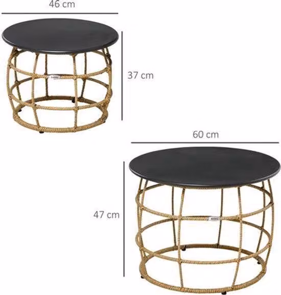 Meble ogrodowe w stylu boho – taborety ogrodowe – meble ogrodowe – stoliki ogrodowe – stoliki do użytku zewnętrznego – kolor piaskowy – odporny na warunki atmosferyczne plastik – możliwość układania w stos