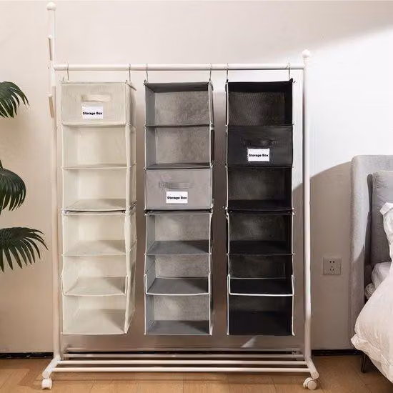 Organizator do szafy, 6-warstwowy - Półka wisząca z 1 szufladą - 4 kieszenie boczne - Elastyczna konstrukcja - Nośność 2 kg na warstwę - 30 x 30 x 110 cm - Szafka do przechowywania