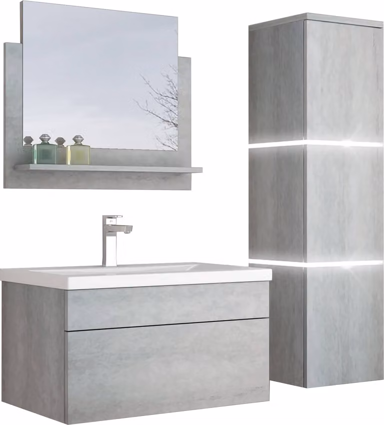 HOME DELUXE - Zestaw mebli łazienkowych - WANGEROOGE Grey - Duży - z umywalką i kompletem akcesoriów - Szerokość umywalki: 60 cm | Meble łazienkowe Umywalka Zestaw mebli łazienkowych