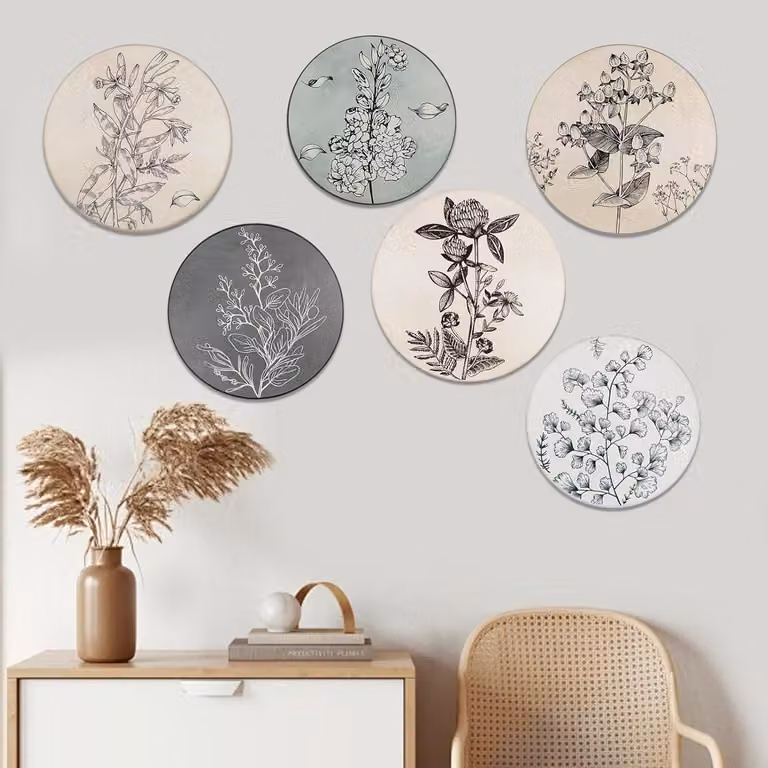 Drewniana dekoracja ścienna Boho - minimalistyczna grafika ścienna - 1 sztuka - naturalne drewno - okrągła