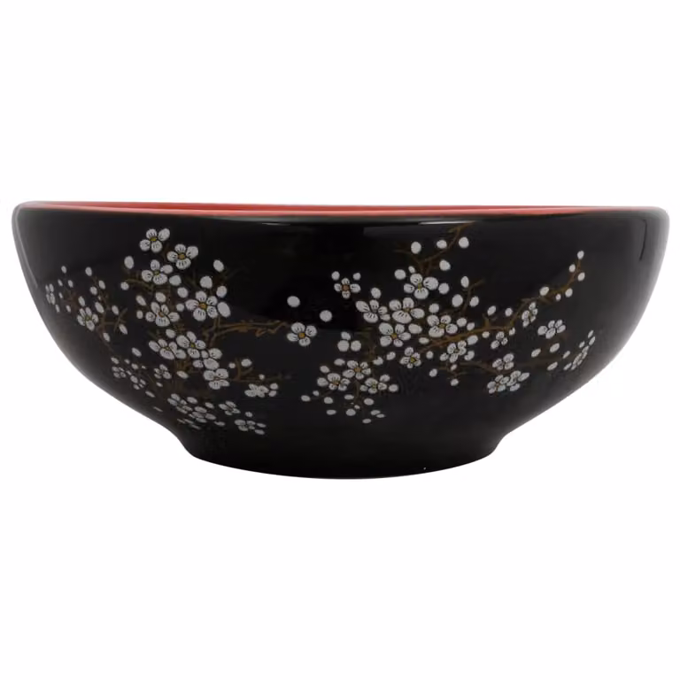 vidaXL Umywalka nablatowa czarno-czerwona okrągła Ø41x14 cm ceramiczna