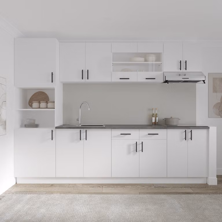 Szafka kuchenna Karo V23, biała, blat termoformowany o grubości 28 mm, szerokość 280 cm
