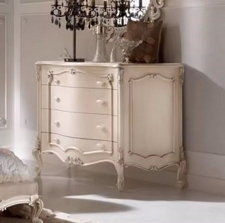 Casa Padrino luksusowa komoda w stylu barokowym kremowy / srebrny - Ręcznie wykonana komoda z litego drewna z 4 szufladami - Wysokiej jakości meble w stylu barokowym - Luksusowa jakość - Wyprodukowano we Włoszech