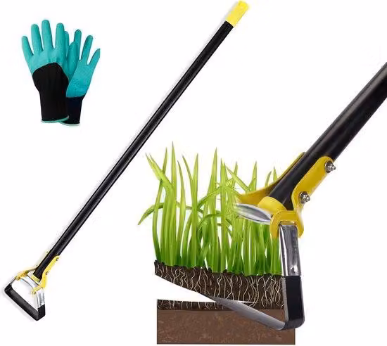 Unyqoos® Ergonomiczna motyka ogrodnicza z regulowaną rączką (76/114/152 cm), z wyprofilowanym ostrzem, wykonana z grubego, nierdzewnego stali, o średnicy 3,3 cm – idealna do usuwania chwastów i kopania
