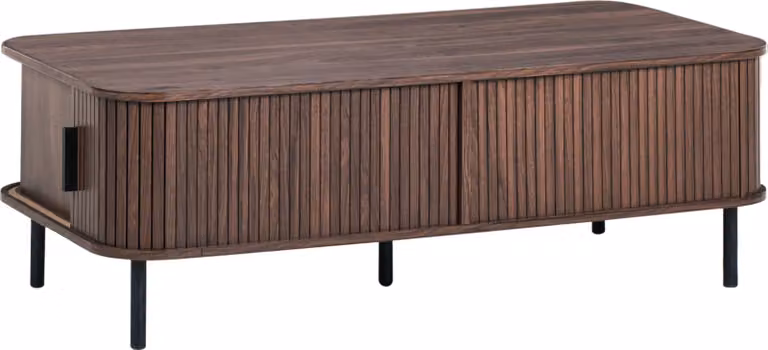 BELIANI Stolik kawowy ciemnobrązowe z czarnym MDF retro drzwi przesuwne salon