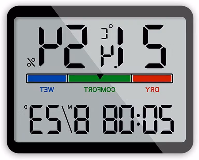 Cyfrowy zegar ścienny - Elektroniczna stacja pogodowa - Pomiar temperatury w pomieszczeniu - Duży wyświetlacz LCD - 10 x 8 x 2 cm - Czarny