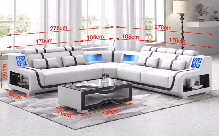 Sofa narożne w kształcie litery L, białe i czarne, nowoczesny stolik kawowy, meble do salonu, design