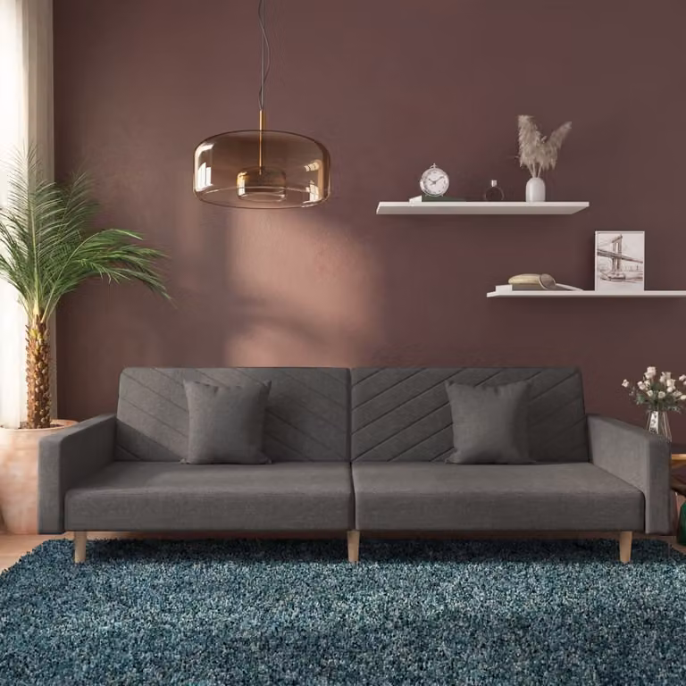 Maison Exclusive - Rozkładana sofa dwuosobowa z 2 poduszkami, kolor: ciemnoszary, obicie: tkanina