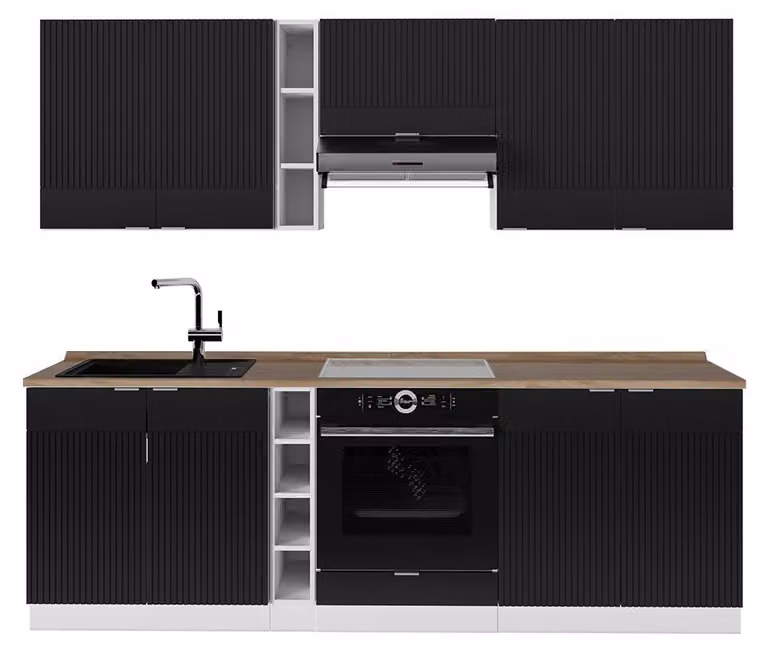 Szafka kuchenna Vicco Fame-Line Czarny w paski/biały 235 cm , BP Dąb, Model 51115