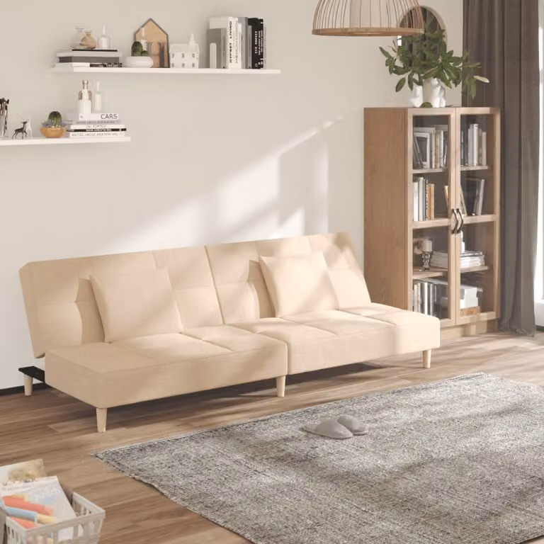 Maison Exclusive - Rozkładana sofa dwuosobowa z 2 poduszkami, kremowy materiał