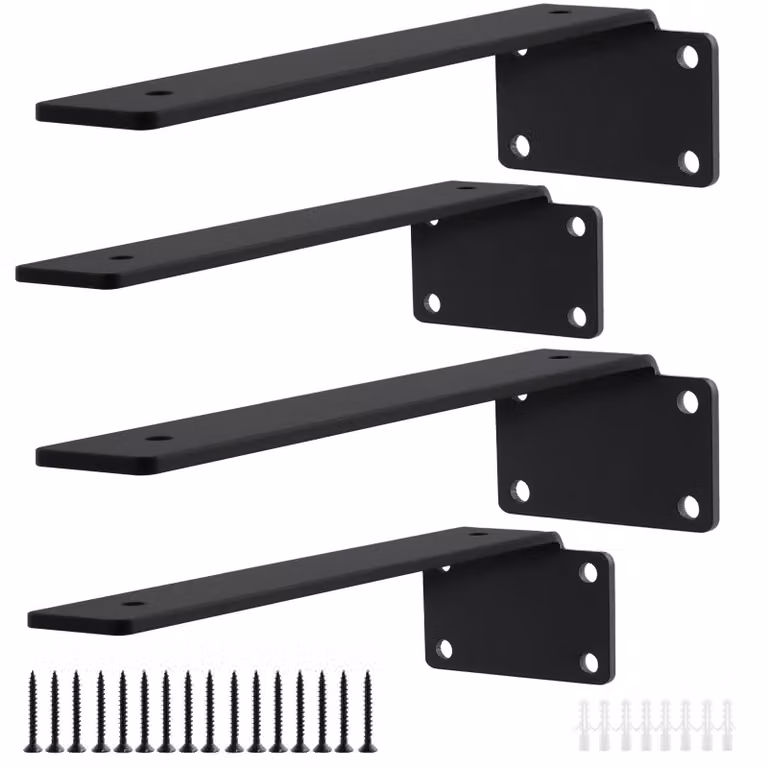 4 sztuki uchwytów do półek, czarne, 250 x 5 mm, wspornik półki pod kątem 90 stopni