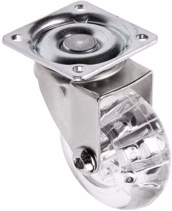 GTV - Rolka do mebli BRAZYLIA bez blokady - Rolki skrętne do mebli - Stal/PC/PU - Średnica 50 mm - Koła skrętne 360 stopni - Całkowite obciążenie na rolkę 40 kg - Przezroczyste
