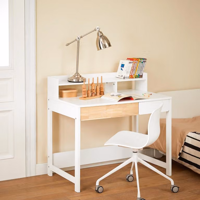 Biurko - Biurko komputerowe - Stół warsztatowy - Stolik pod laptopa - Biurko do pisania - Białe - Kompaktowe, 100x40 cm - Blat z MDF, trwały