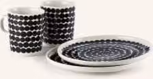 Zestaw śniadaniowy Marimekko Oiva/Siirtolapuutarha, 4-częściowy, ceramiczny, czarno-biały