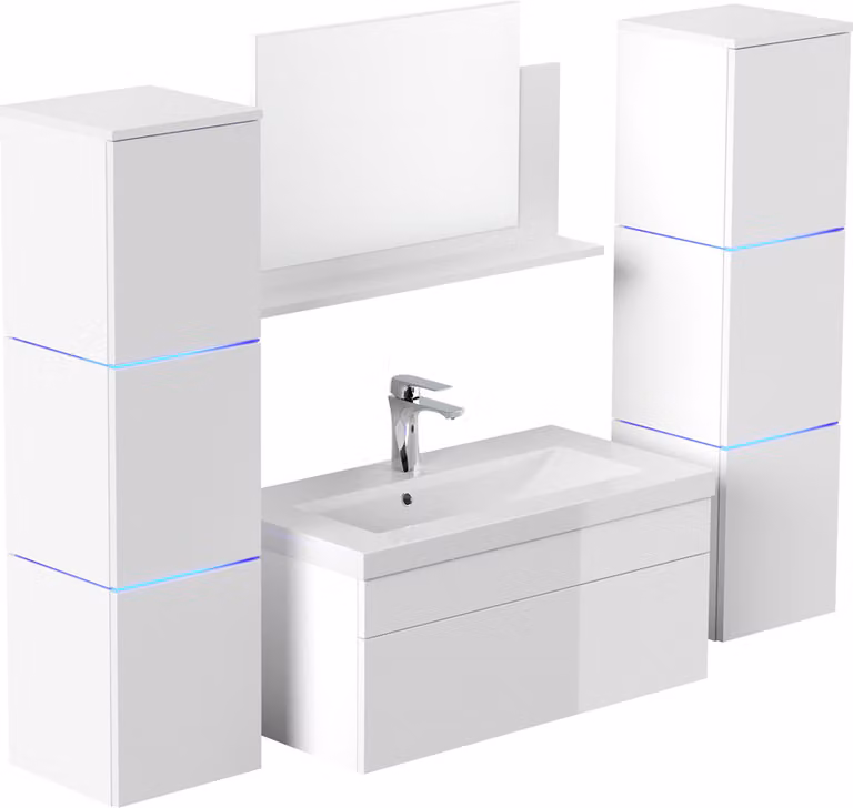 HOME DELUXE - Zestaw mebli łazienkowych - WANGEROOGE BIG White - X-Large - z umywalką i kompletem akcesoriów - Szerokość umywalki: ok. 80 cm I Meble łazienkowe Umywalka Zestaw mebli łazienkowych