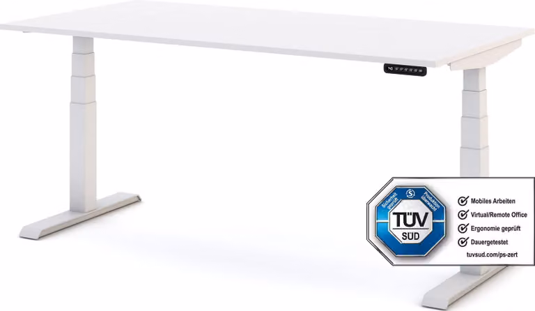ASSMANN biurko dziecięce z elektryczną regulacją wysokości JUNIOR białe, 140x70cm, funkcja pamięci, zabezpieczenie przed kolizją, funkcja 2-krotnego składania