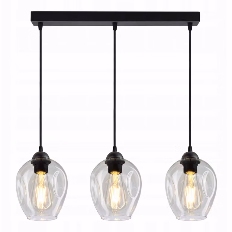 Luxolar Led lampa wisząca 3 płomienie szklany klosz przezroczysty E27 60W - lampa sufitowa do salonu, czarny metal