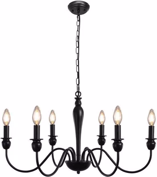 Kandelabr, czarny, 6 żarówek, lampa wisząca, styl vintage, lampa sufitowa, salon, lampa sufitowa, sypialnia, kuchnia (nad wyspą), hol, jadalnia, lampy sufitowe w stylu rustykalnym, bez żarówek E14