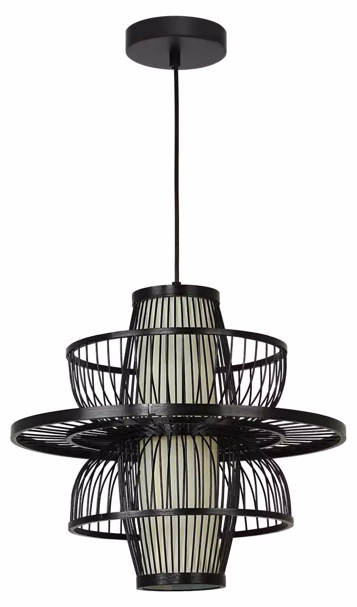 Lampa wisząca ASTRA czarno-biała 1xE27x15W wiklina / rattan / słoma wym:142,5x45x45cm IP20 Light Prestige