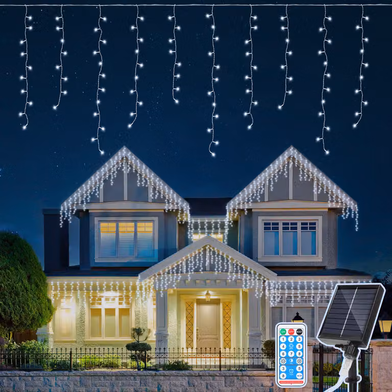 TolleTour 10 metrów, lampki LED "śnieżny deszcz", zimne białe światło, dekoracja świetlna, 400 diod LED, kształt lodowych kryształków, świąteczne oświetlenie, 8 trybów, dekoracja świąteczna, imprezy, ogród