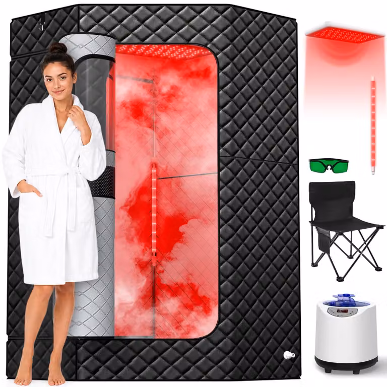 Przenośna sauna infrared z podwójnym światłem czerwonym, 1200 W, pojemność 3 litry, kolor czarny