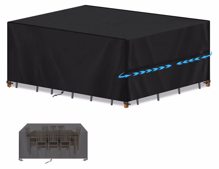 Pokrowiec na meble ogrodowe, wodoodporny, wymiary 240x140x90 cm, materiał Oxford 420D, kolor czarny