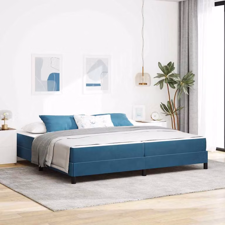 Maison Exclusive – łóżko kontynentalne z materacem, ciemnoniebieskie, 200 x 200 cm, materiał