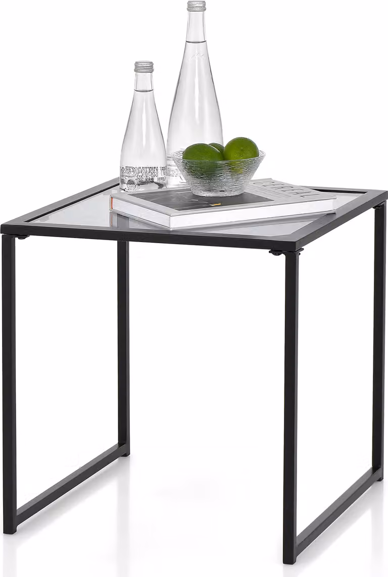 Stolik ogrodowy COSTWAY z blatem ze szkła hartowanego, stolik boczny, stolik kawowy 43x43x45cm